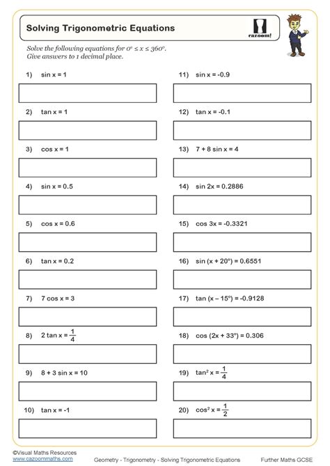 Solving Trigonometric Equations Worksheet Printable Maths Worksheets