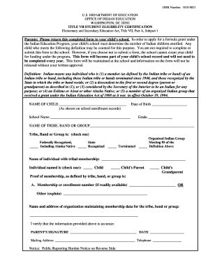 Title VII Student Eligibility Certification 506 Form Hayward