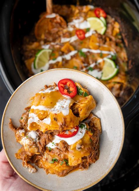 High Protein Slow Cooker Beef Enchilada Casserole