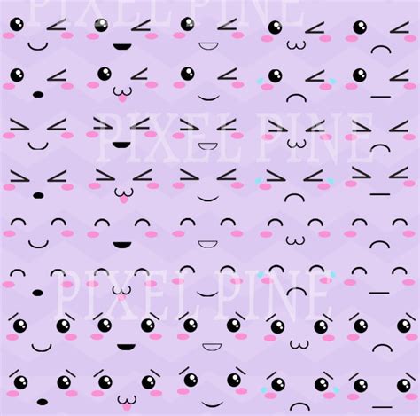 Kawaii Faces Clipart Set, 80 Pngs, Cute Faces Clipart, Cute Faces Clip ...