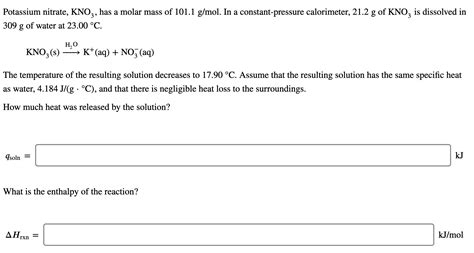 Solved Potassium Nitrate Kno3 Has A Molar Mass Of 1011