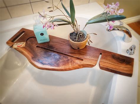 Black Stained Bath Tray Wood Bath Caddy Recycled Wood Made To