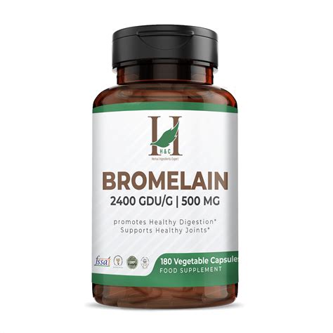 H C Bromelain Veg Capsules 500 Mg 2400 GDU G 180 Capsules From