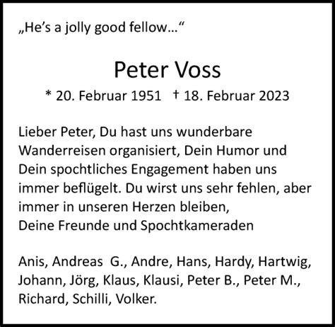 Traueranzeigen Von Peter Voss Hamburgertrauer De