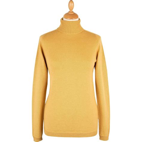 Mustard Merino Reverse Motif Roll Neck Jumper Cordings