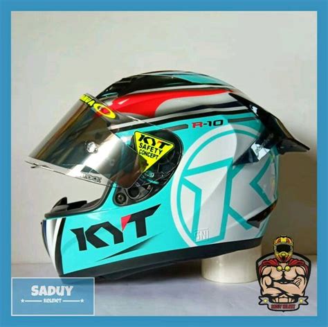 Jual Helm KYT R10 Aqua Marine Paket Ganteng Flat Visor Paket Tear Off