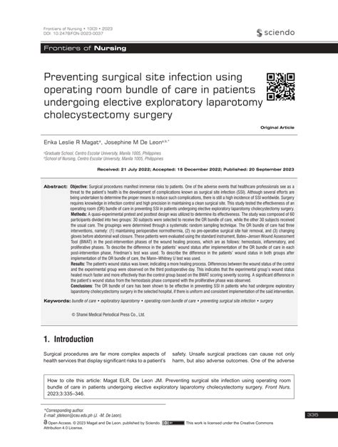 Pdf Preventing Surgical Site Infection Using Operating Room Bundle Of