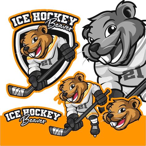 Premium Vector | Beaver ice hockey logo mascot cartoon character