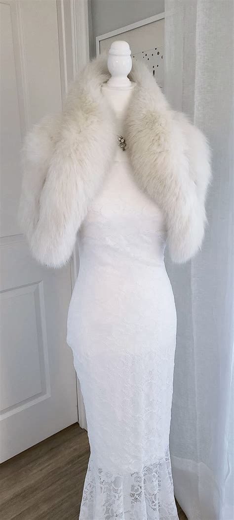 Luxury Vintage Arctic Fox Fur Stole White Bridal Fur Shawl Real Fur