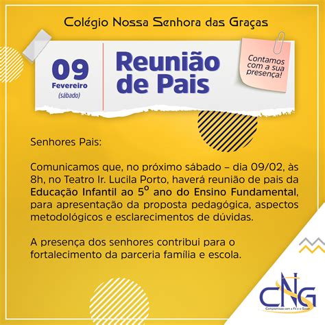 Aviso Reunião De Pais Ed Infantil Ao 5º Ano Ef Colégio Nossa