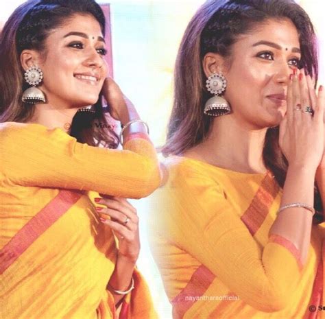 Nayanthara Yellow Saree Gorgeous Big Silver Earrings Jhumka Designs