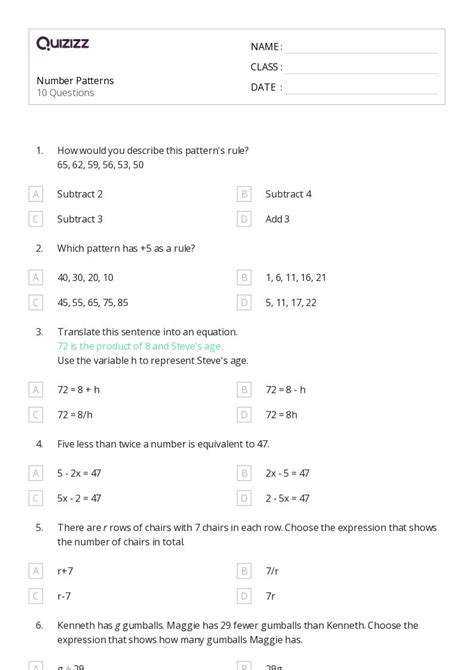 50 Number Patterns Worksheets For 5th Class On Quizizz Free And Printable