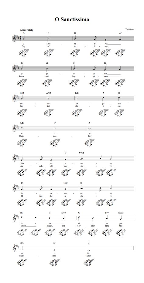 O Sanctissima 12 Hole Ocarina Sheet Music And Tab With Chords And Lyrics