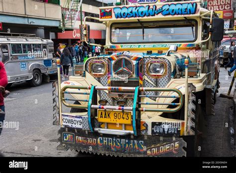 Front View Of A Colorful Jeepney In The Streets Of Baguio City