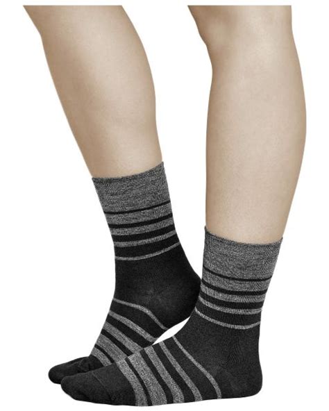 Womens Black Merino Wool Socks With Grey Stripes Vitsocks