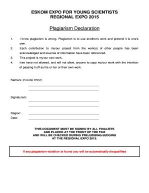 Eskom Expo Plagiarism Form Fill Online Printable Fillable Blank