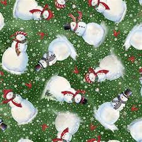 Winter Greetings Green Snowmen Fabric 28338F From Quilting Treasures By