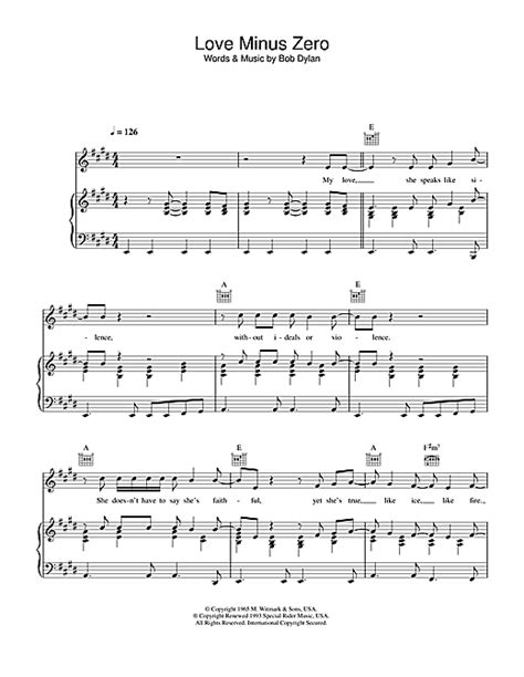 Download Bob Dylan Love Minus Zerono Limit Sheet Music For Piano