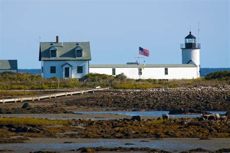 Cape Porpoise Goat Island Lighthouse at Low Tide in Maine Stock Photo ...