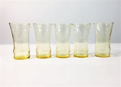 5 Vintage Yellow Drinking Glasses - Yellow Set of 5 Libbey Tall Yellow ...