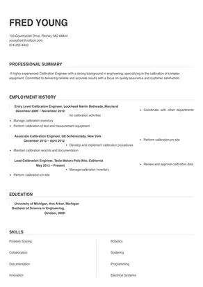 Calibration Engineer Resume Sample Tips Online Resume Builder