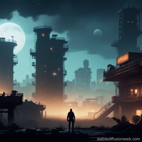 Post Apocalyptic Cyberpunk D Platformer Level Stable Diffusion Online