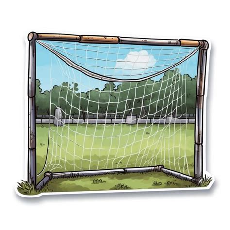 Premium AI Image | cartoon soccer goal with net and ball in a field ...