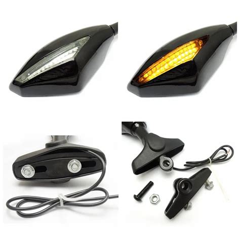 Motorcycle Rear View Mirror For Universal Black Look Led Mirror For