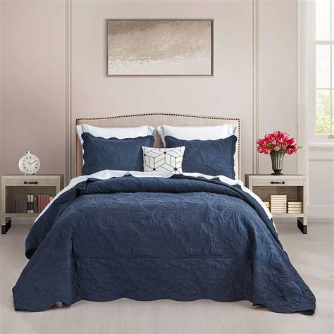 Hz Hy Oversized King Bedspread Navy Blue Coverlet Bedding Set