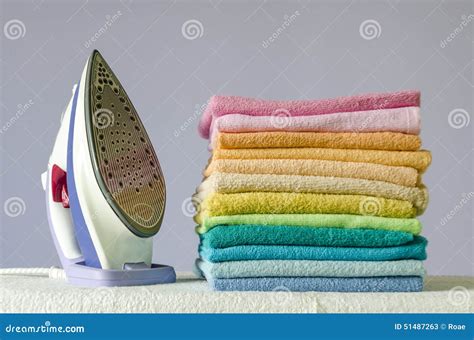 Ironing Colorful Towels Stock Image Image Of Press Housework 51487263