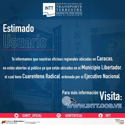 INTT reanuda atención presencial de usuarios en las zonas autorizadas