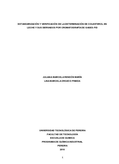 Estandarizaci N Y Verificaci N De La Determinaci N De Colesterol En