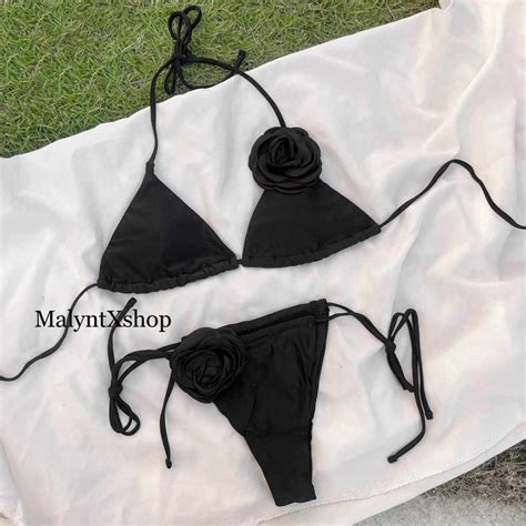 Roses Bikini บกนบราสามเหลยม แตงโบวดอกกหลาบ เซต2ชน แบบผก Shopee Thailand