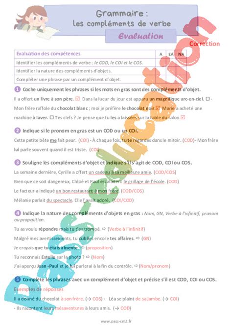 Les Compl Ments De Verbe Cod Le Coi Et Le Cos Valuation De