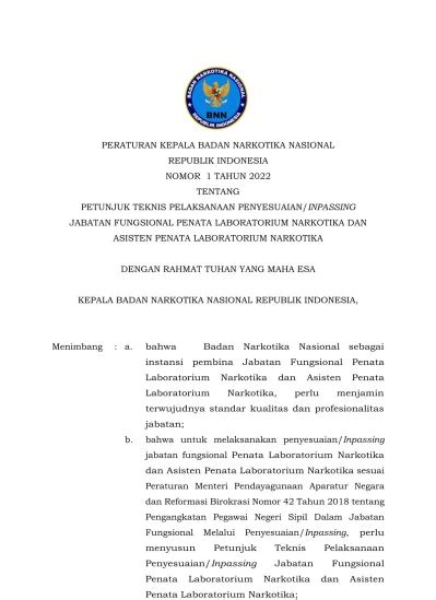 Dengan Rahmat Tuhan Yang Maha Esa Kepala Badan Narkotika Nasional