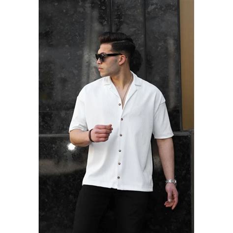 Valiberta Mens Ribbed Bowling Collar Shirt White Sportpursuit