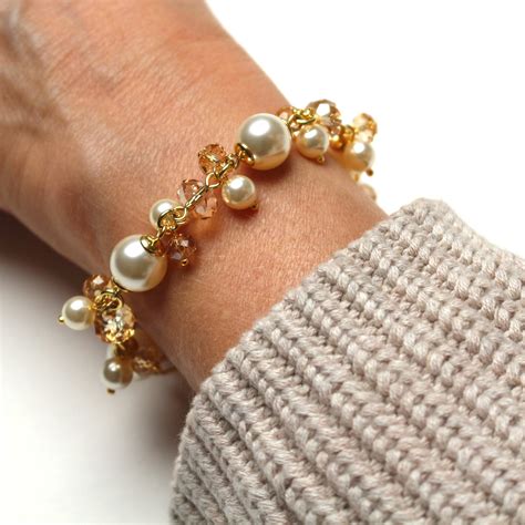 Armband Swarovski Kristall Perle Creme Sterling Silber Vergoldet