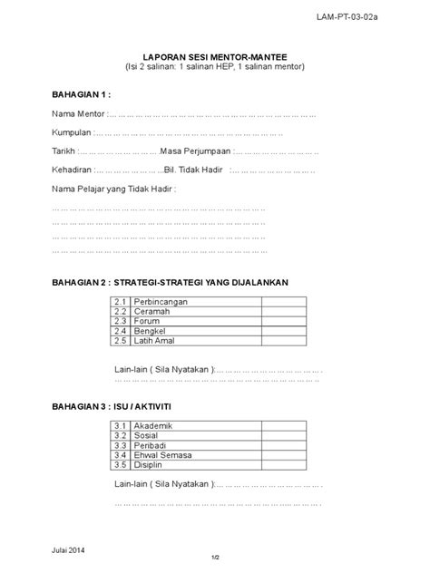 Borang Laporan Mentor Mantee Lam Pt 03 02a Pdf