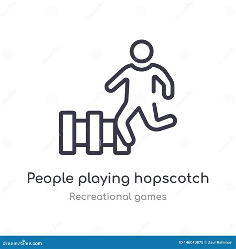 People Playing Hopscotch Outline Icon Isolated Line Vector