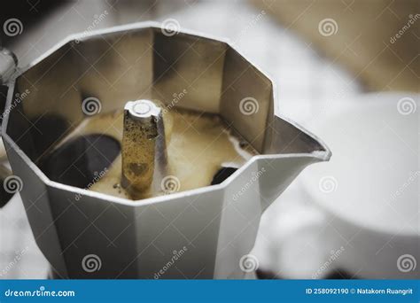 Fresh Coffee Frother Overflowing From The Moka Pot Stock Photo Image