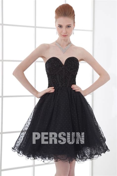 Princesse Robe De Soirée Noire Courte Bustier Cœur Orné De Strass