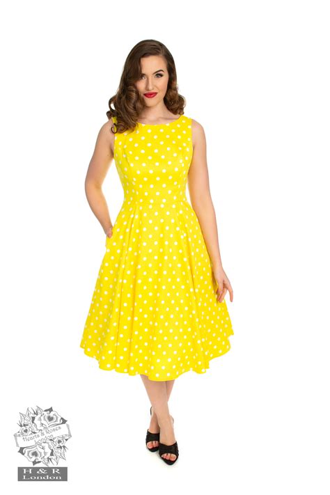 Cindy Polka Dot Swing Dress In Yellow In Yellowwhite Hearts And Roses London