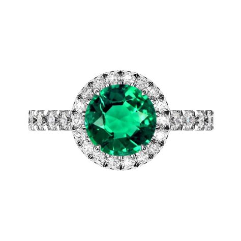 Round Colombian Emerald Halo Engagement Ring Waldemar Jewellers