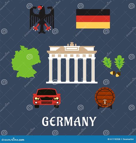 Germany National and Travel Flat Icons Stock Vector - Illustration of