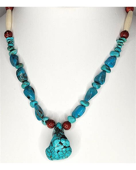 Collier En Os Et Turquoises Perles Et Argent Création Artisanat Indien