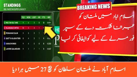 Psl 2024 Latest Points Table Today After Match 27 Latest Psl 9 Points