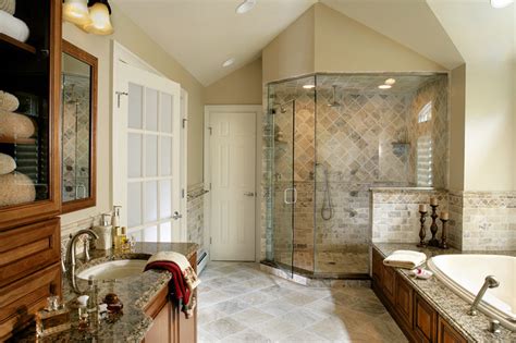 Master Bathroom Remodel With Natural Stone And Oversized Shower