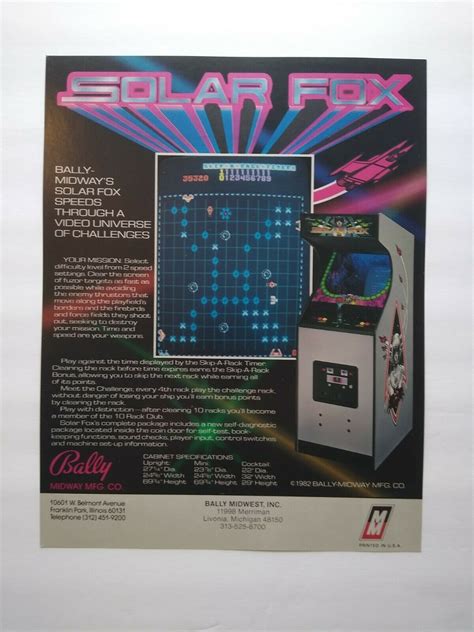 Solar Fox Arcade FLYER Original Midway 1982 Video Game Space Fantasy