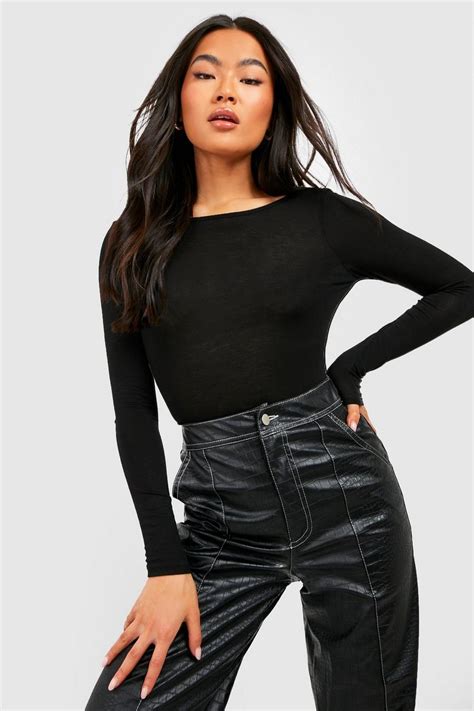 Black Plunge Backless Long Sleeve Bodysuit Boohoo Uk