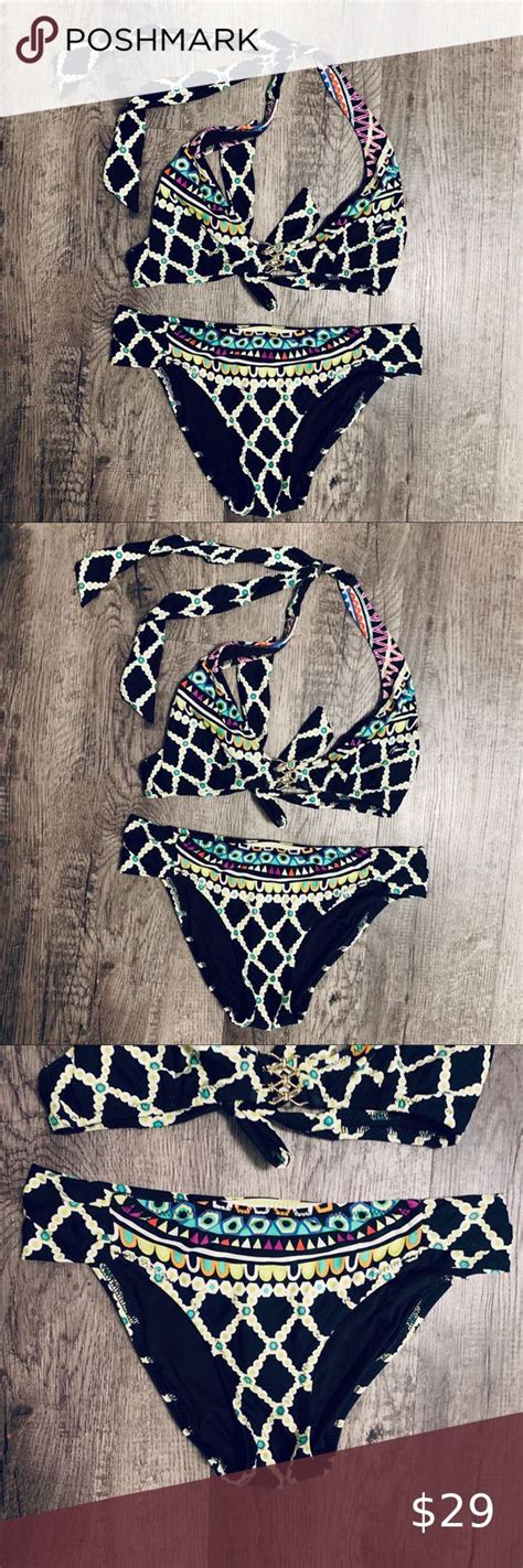 2PC Bikini Trina Turk Black Print W Gold Detail SM Trina Turk Black